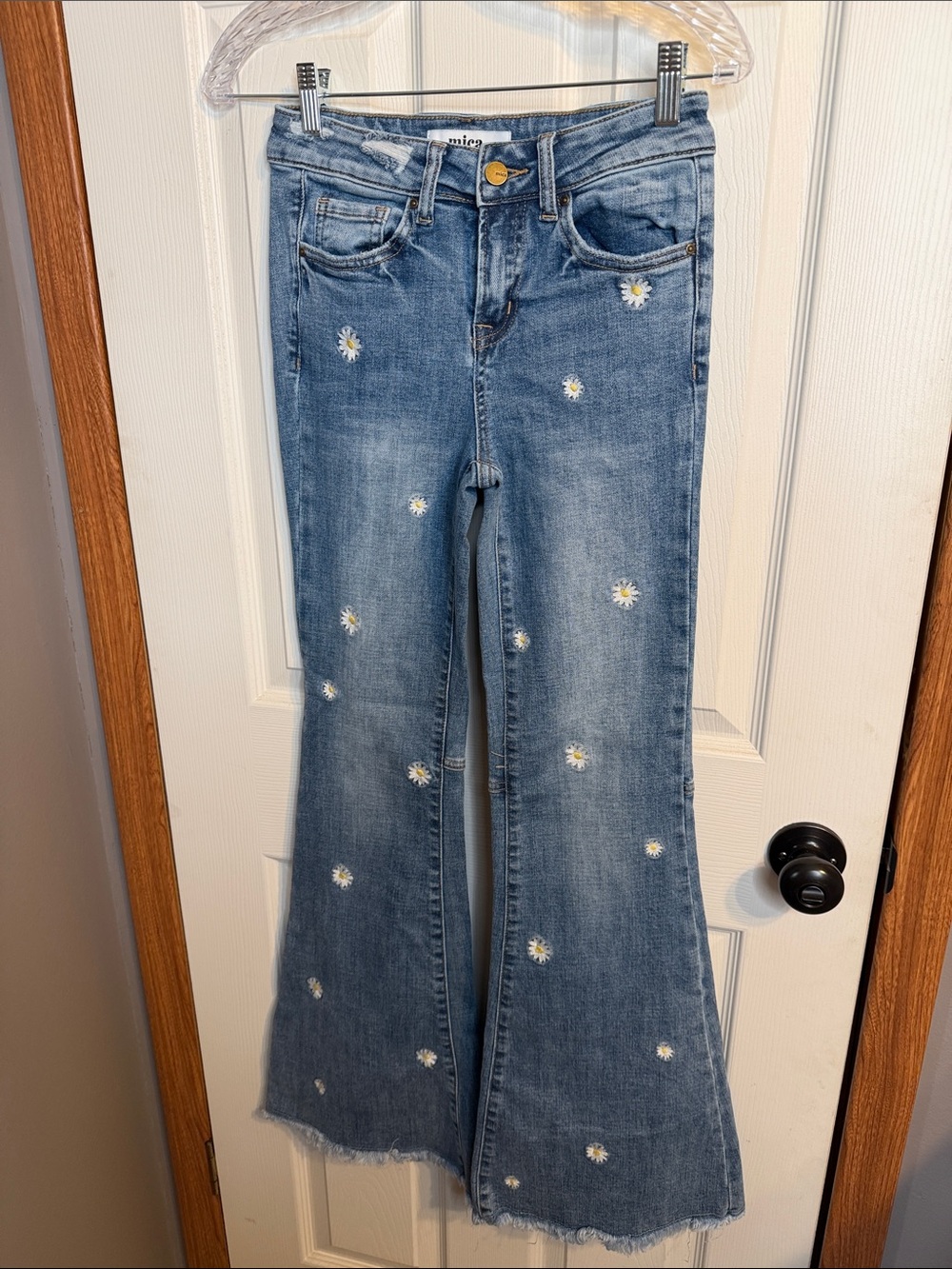 Mica Women’s Light Blue Embroidered Daisy Flared Jeans